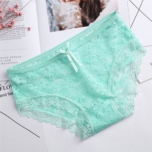 GREEN All lace panties. Stretch see through lace with cotton Gusset